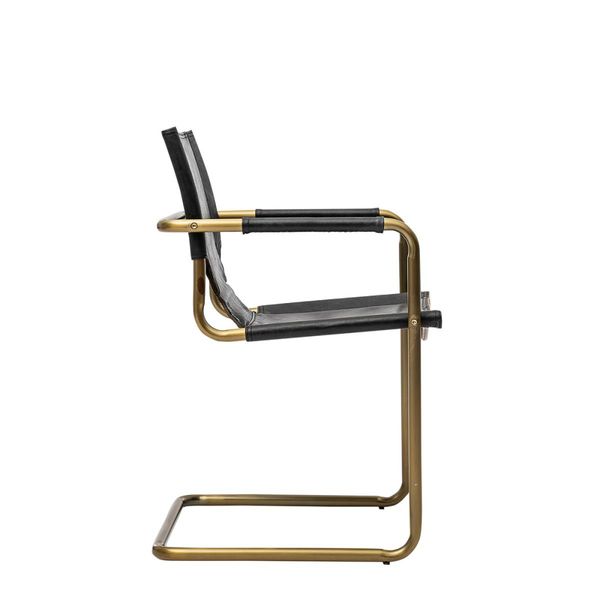 Spisestol sort skinn/børstet metall*