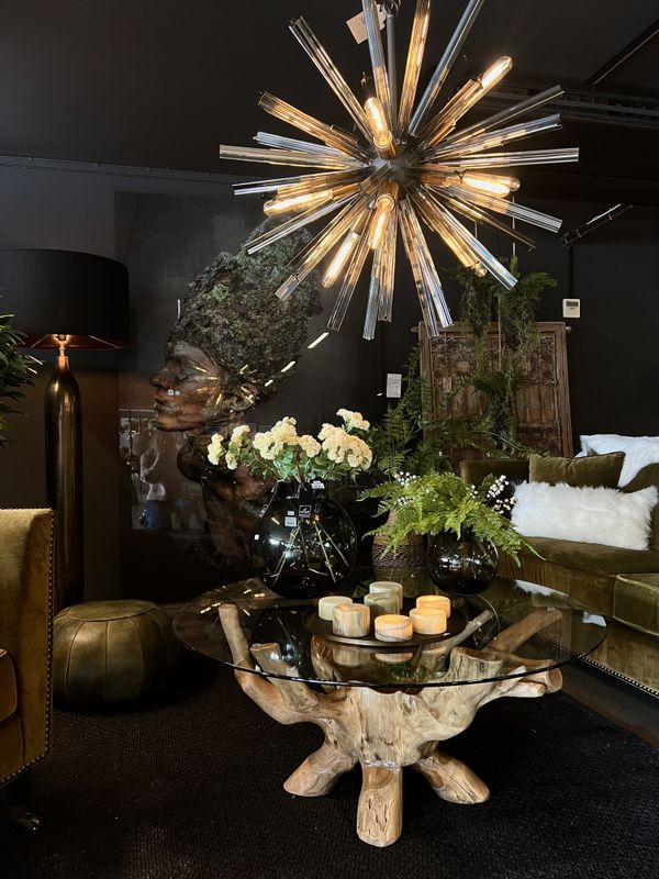 Teakbord med glass